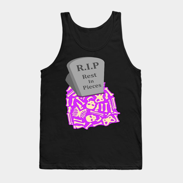 R.I.P Rest in Pieces Tombstone and Skeleton Bones Halloween Tank Top by Redmanrooster